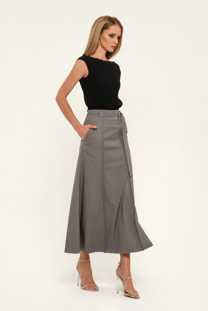 Cappuccino Day or Office Maxi Paneled Skirt with Pockets