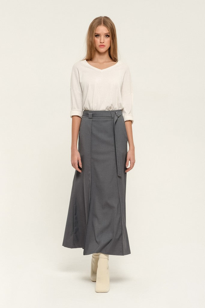 Light gray Day or Office Maxi Paneled Skirt with Pockets