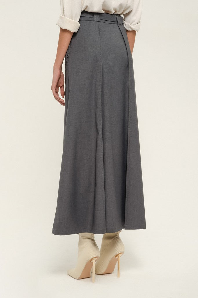 Light gray Day or Office Maxi Paneled Skirt with Pockets