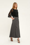Dark grey Day or Office Maxi Paneled Skirt with Pockets