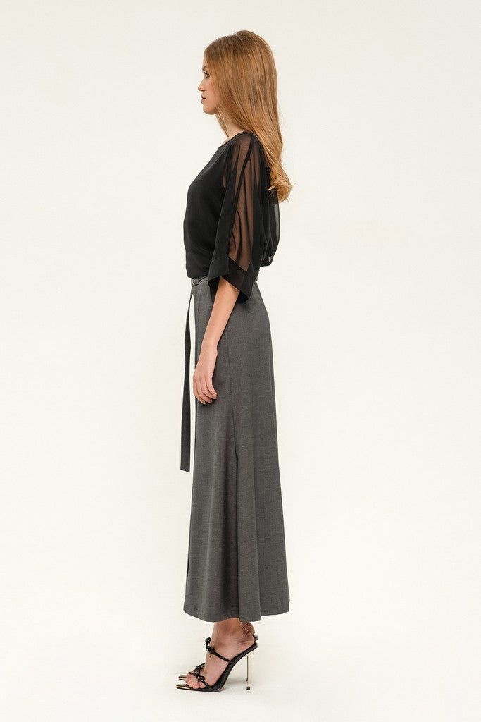 Dark grey Day or Office Maxi Paneled Skirt with Pockets